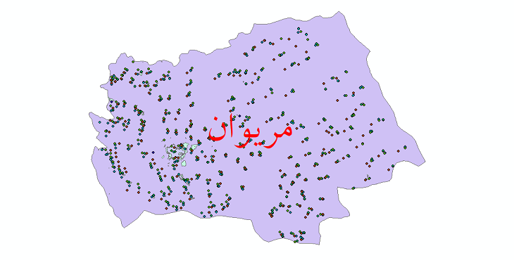 دانلود نقشه شیپ فایل آمار جمعیت نقاط شهری و نقاط روستایی شهرستان مریوان از سال 1335 تا 1395