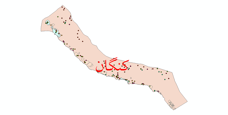 دانلود نقشه شیپ فایل آمار جمعیت نقاط شهری و نقاط روستایی شهرستان کنگان از سال 1335 تا 1395