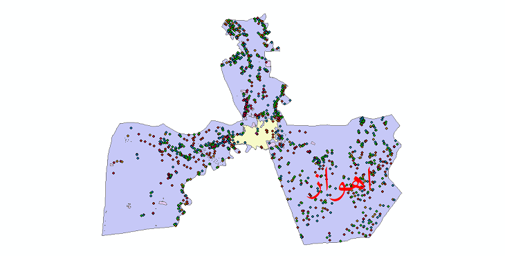 دانلود نقشه شیپ فایل آمار جمعیت نقاط شهری و نقاط روستایی شهرستان اهواز از سال 1335 تا 1395