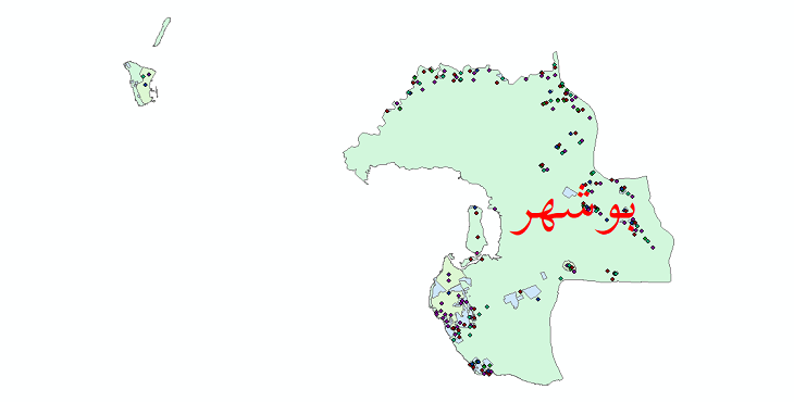 دانلود نقشه شیپ فایل آمار جمعیت نقاط شهری و نقاط روستایی شهرستان بوشهر از سال 1335 تا 1395